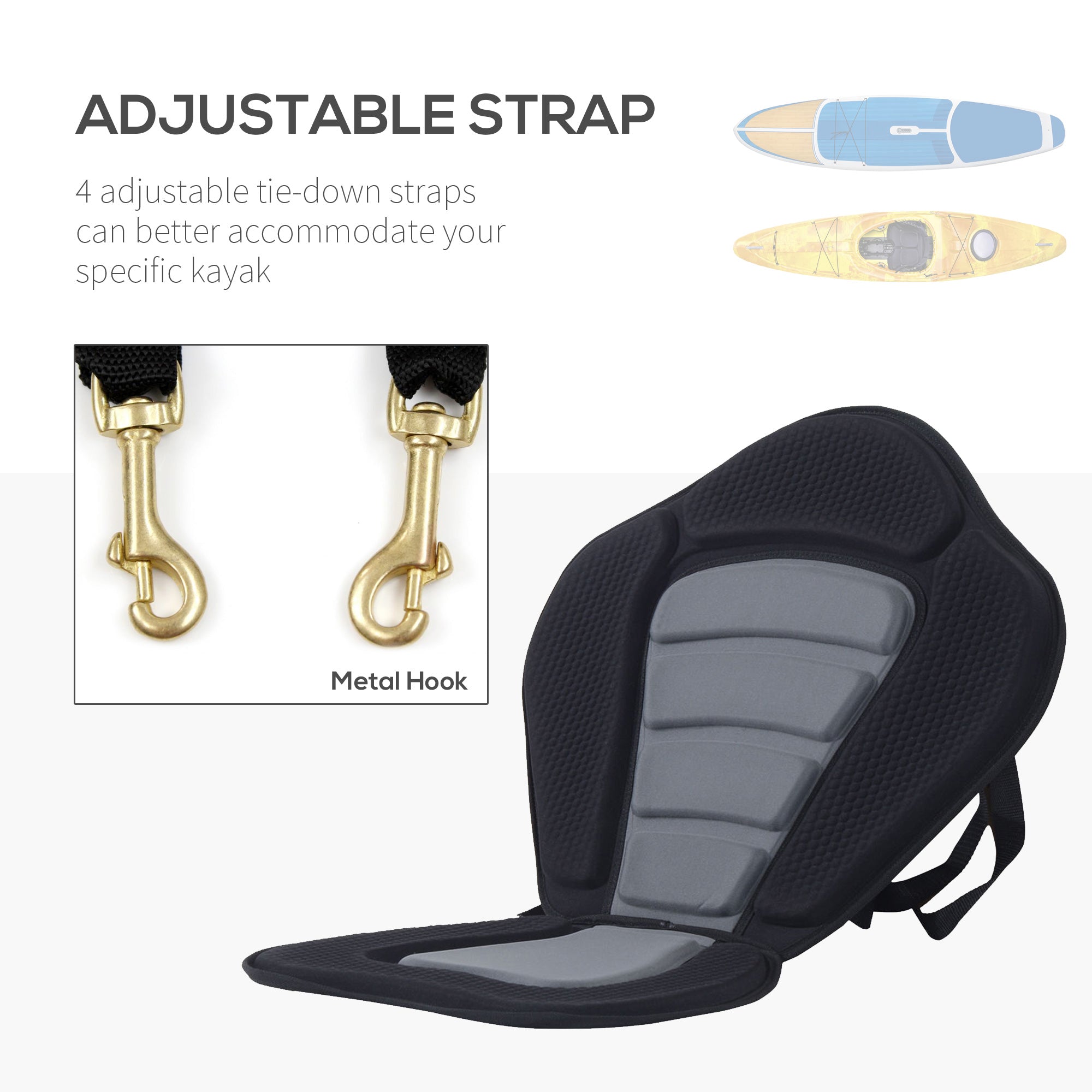 HOMCOM Deluxe Kayak Seat Sit On Top Padded Backrest Canoe Rafting Sports High Back Detachable 