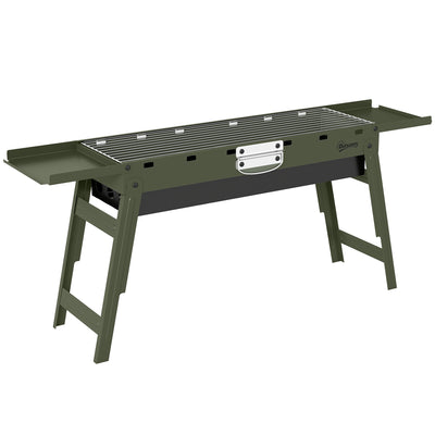 Outsunny Portable BBQ Grill, Foldable Charcoal Grill for Camping and Picnics with 2 Side Shelves and Handle, Green 
