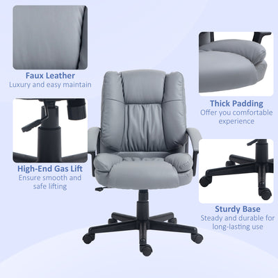 HOMCOM Office Chair, Computer Desk Chair, Mid Back Executive Chair with Adjustable Height and Swivel Rolling Wheels for Home Study, Light Grey 