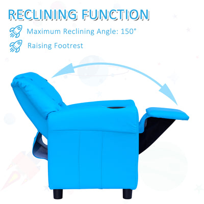 HOMCOM Kids Recliner Chair, PU Leather with Adjustable Backrest, Footrest, Padded Headrest, Blue 