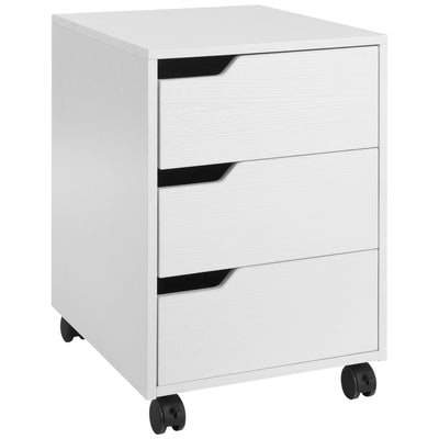 HOMCOM 3 Drawer Mobile File Cabinet, Vertical Filing Cabinet with Wheels for Home Office, White 