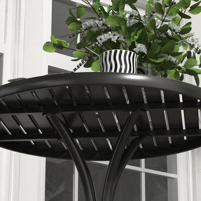 Outsunny 66cm Patio Table, Round Garden Table, Outdoor Side Table with Steel Frame and Slat Tabletop, Black 