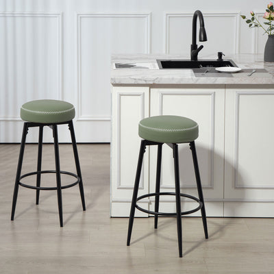 HOMCOM Set of Two Faux Leather Bar Stools - Green/Black 