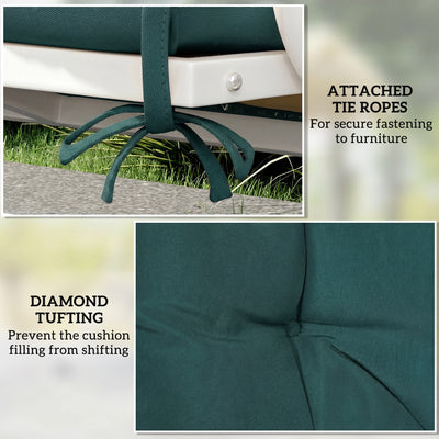 Outsunny 2 Seater Bench Pad, Garden Chair Cushion with Back and Ties for Indoor and Outdoor Use, 98 x 100 cm, Green 