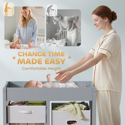 AIYAPLAY Baby Changing Unit with 4 Storage Drawers, Mat for Bedroom Nursery, 84 x 84.5 cm, Grey 
