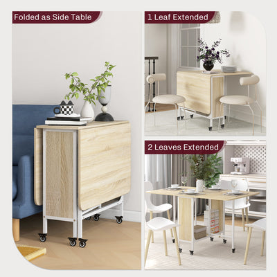 HOMCOM Six-Person Drop Leaf Dining Table - Natural/White 