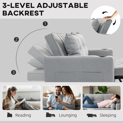 HOMCOM Two-Seater Pull-Out Sofa Bed - Light Grey 