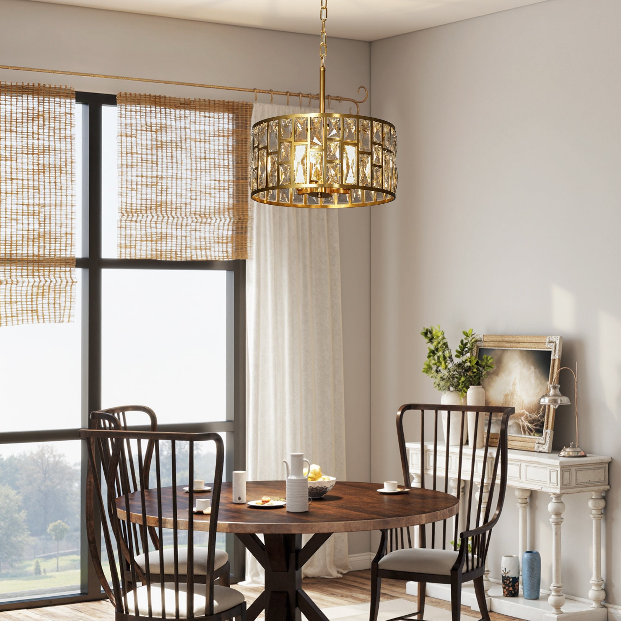HOMCOM 72 Glass Crystallite Chandelier - Gold-Tone 