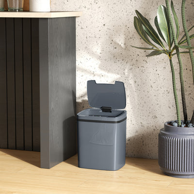 HOMCOM 15L Sensor Bin, Automatic Touchless Kitchen Bin, Easy Clean, Battery Operated for Home Office, Bedroom, Bathroom, Grey 