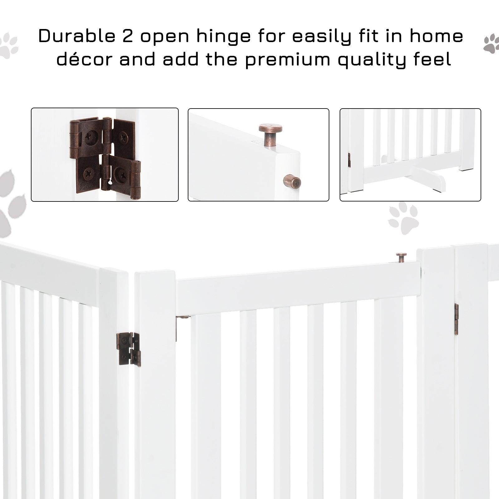 PawHutPet Gates MDF Freestanding Expandable Dog Gate Wood Doorway Pet Barrier Fence w/ Latched Door White 