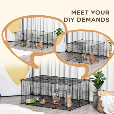 PawHut Pet Playpen DIY Small Animal Cage Metal Fence with Door, 22 Pieces, for Bunny Chinchilla Hedgehog Guinea Pig 
