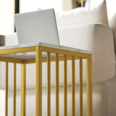 HOMCOM Modern Coffee Table Set of Two, Marble-Effect Nesting Side Tables with Steel Frame for Living Room, Gold Tone 