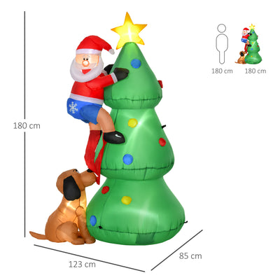HOMCOM 6ft Inflatable Christmas Tree, LED Lighted with Santa Claus Dog for Home Indoor Outdoor Garden Lawn Decoration Party Prop 