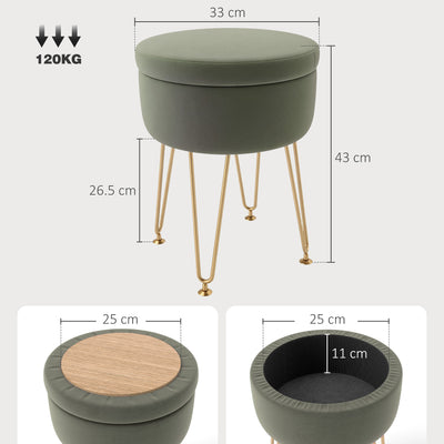 HOMCOM 5L Velvet-Feel Storage Ottoman - Green 
