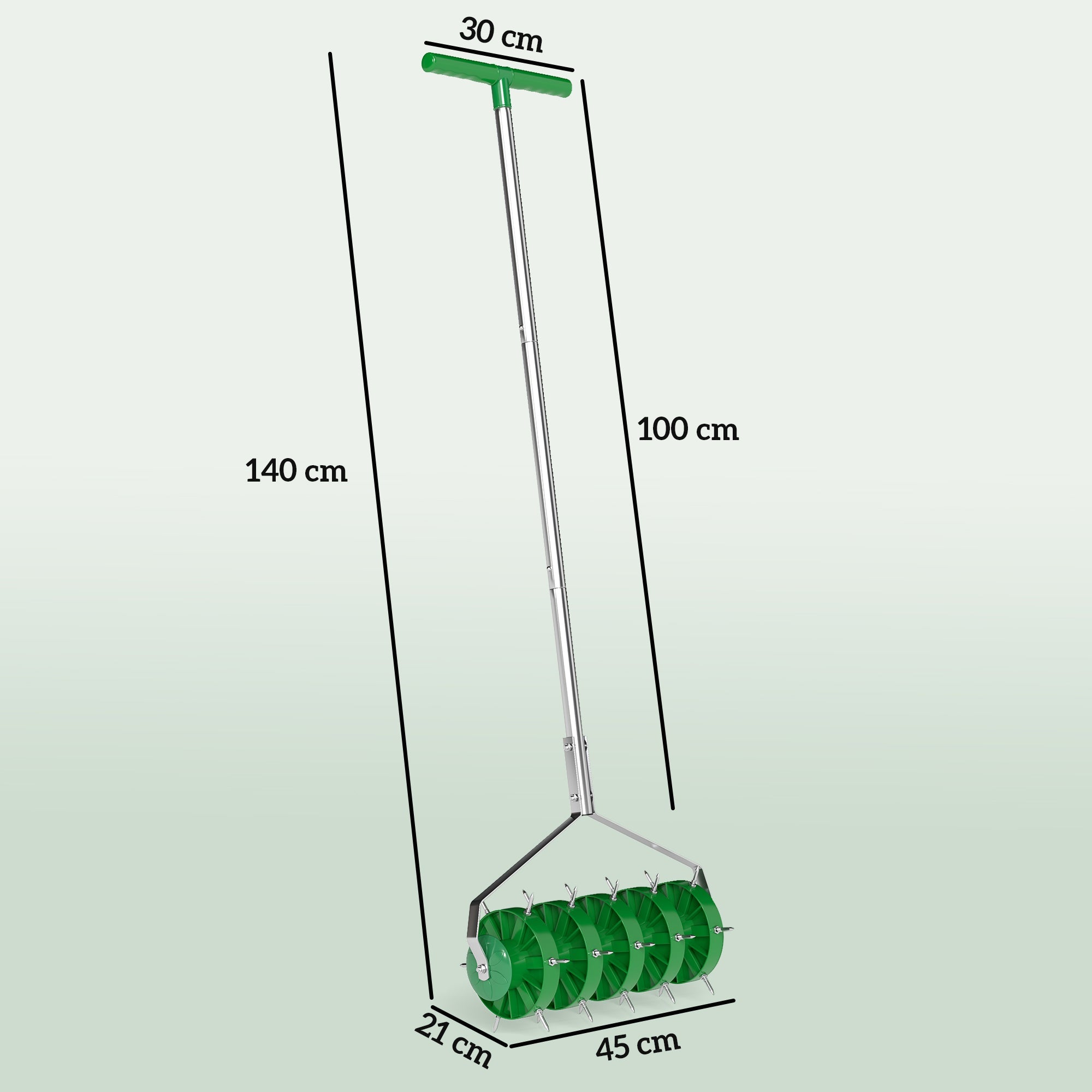 Outsunny Rolling Lawn Aerator, Manual Grass Spike Roller, Heavy Duty Garden Aerator with 3 Piece Detachable Handle and T-bar Grip, Outdoor Garden Lawn Tool, Dark Green 