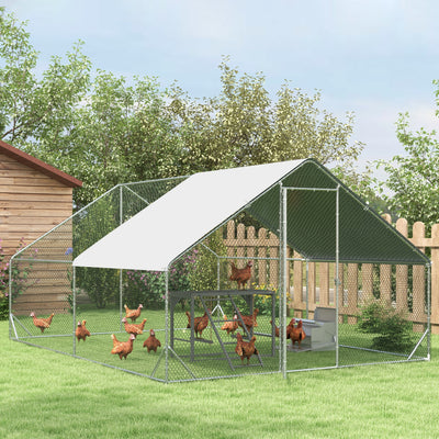 PawHut Chicken Activity Play with Swing Set for 3-4 Chickens, Wooden Chicken Coop, Grey 