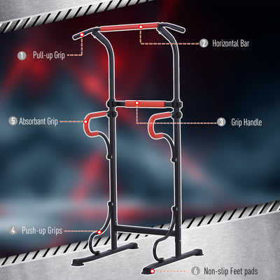 HOMCOM Steel Multi-Use Exercise Power Tower Pull Up Station Adjustable Height W/ Grips 