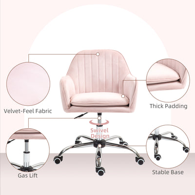 HOMCOM Velvet-Feel Tub Office Chair, with Seat Cushion - Pink 