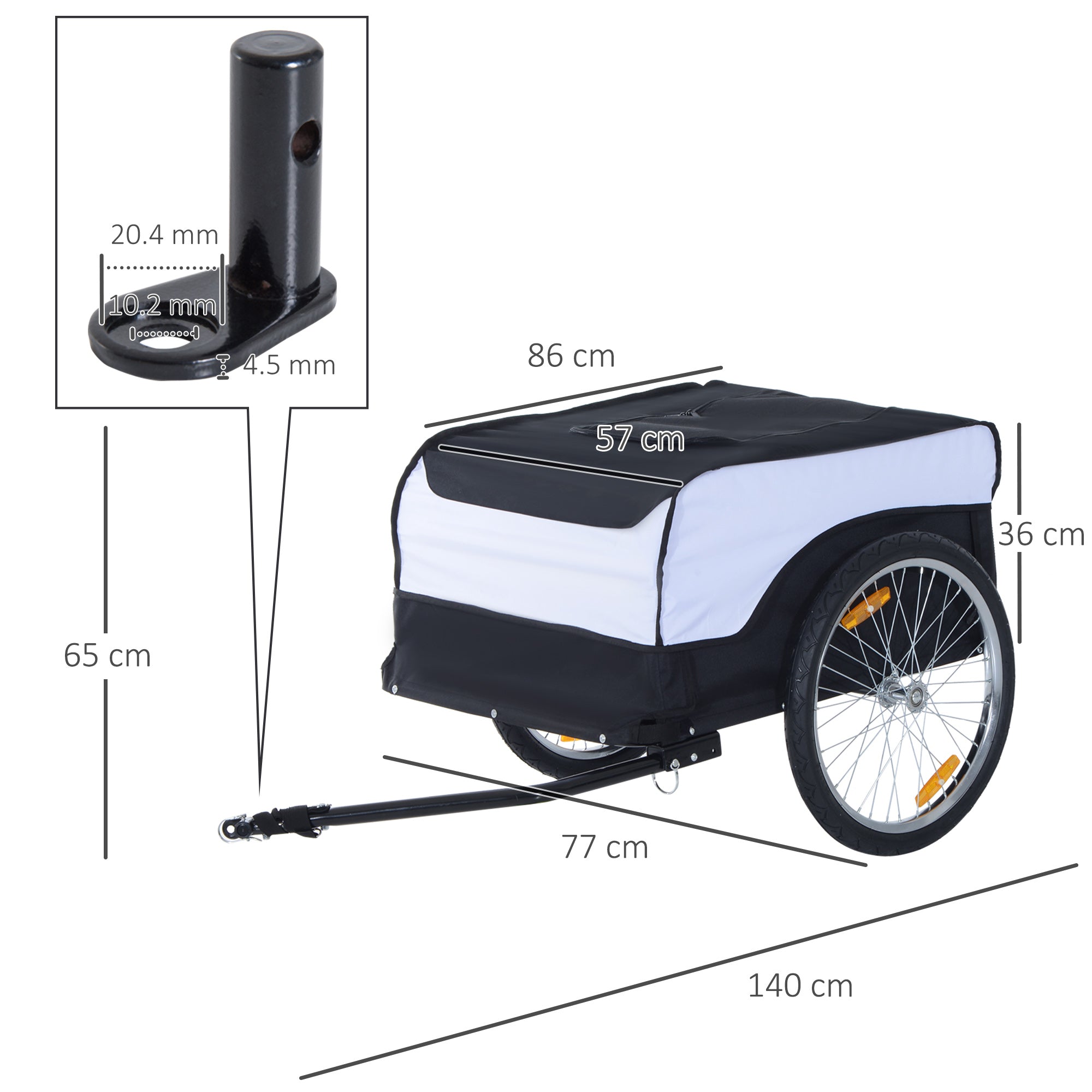 HOMCOM Bike Trailer Cargo in Steel Frame Extra Bicycle Storage Carrier with Removable Cover and Hitch (White and Black) 