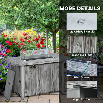 Outsunny 50,000 BTU Gas Fire Pit Table with Cover and Glass Screen - Grey 
