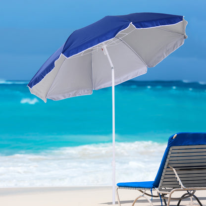 Outsunny 1.7m Beach Umbrella, Portable Parasol with Tilting Function, Carry Bag, Outdoor Sunshade Shelter with 8 Ribs, Blue 