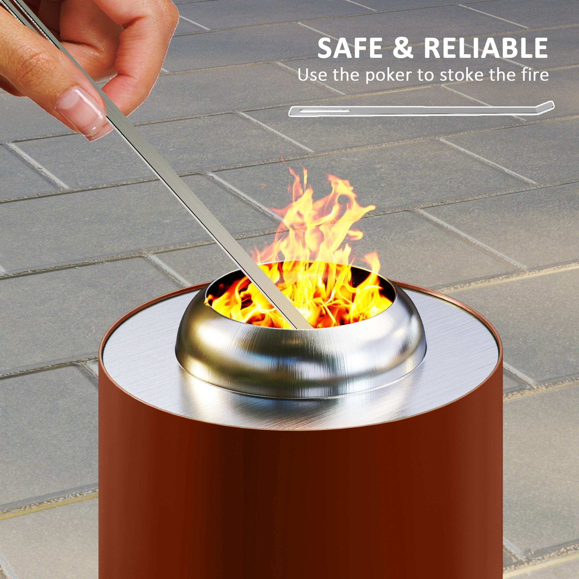 Outsunny Smokeless Fire Pit, 16 x 16 cm Stainless Steel Portable Wood Burning Firepit with Poker, Wood or Pellet Fuelled Tabletop Fire Pit for Garden Camping Bonfire Party, Red 