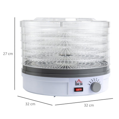 HOMCOM 5 Tier Food Dehydrator, 245W Food Dryer Machine with Adjustable Temperature Control for Drying Fruit, Meat, Vegetable, Jerky and Pet Treat, White 
