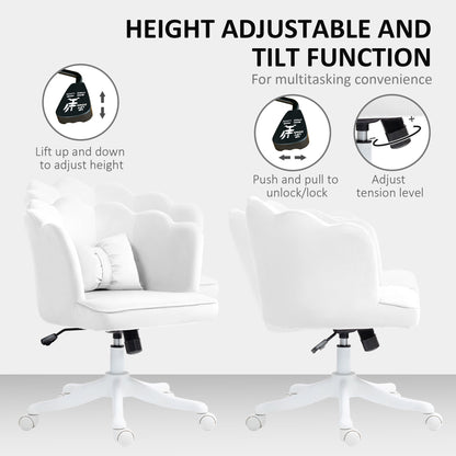 HOMCOM Velvet-Feel Petal Back Office Chair - White 