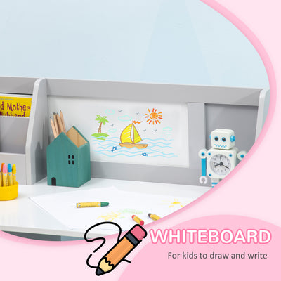 HOMCOM Kids Table and Chair Set w/ Whiteboard - Grey 