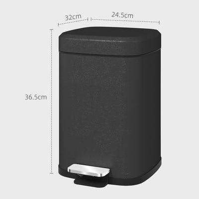 HOMCOM 12L Modern Boxy Metal Home Kitchen Bin - Black 