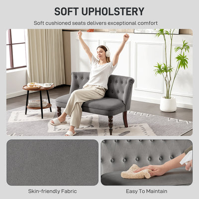 HOMCOM Velvet 2 Seater Sofa, Button Tufted Wingback Loveseat with Rubber Wood Legs for Living Room, Bedroom, Charcoal Grey 