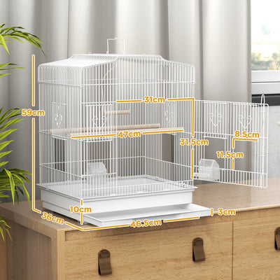 PawHut Large Metal Bird Cage with Perches, Food Bowls, Swing, for Budgies, Parakeets, White 
