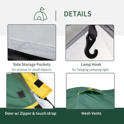 Outsunny Dome Tent for 2 Person Camping Tent with Large Windows, Waterproof Green and Yellow 