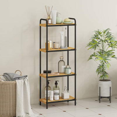 HOMCOM 4-Tier Bamboo Bathroom Storage Shelf, Freestanding Narrow Shelving Unit with Slatted Shelves for Kitchen Bathroom Living Room, 41.5 x 21.5 x 106 cm, Natural and Black 
