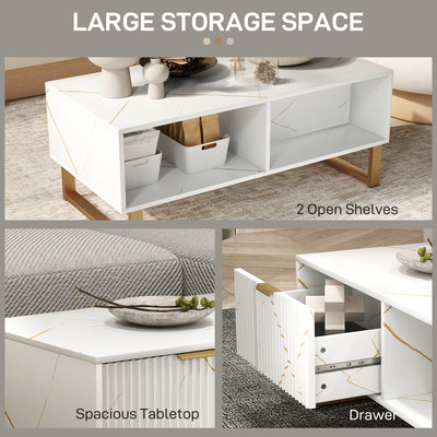 HOMCOM Elegant Marble Effect Storage Coffee Table - White 
