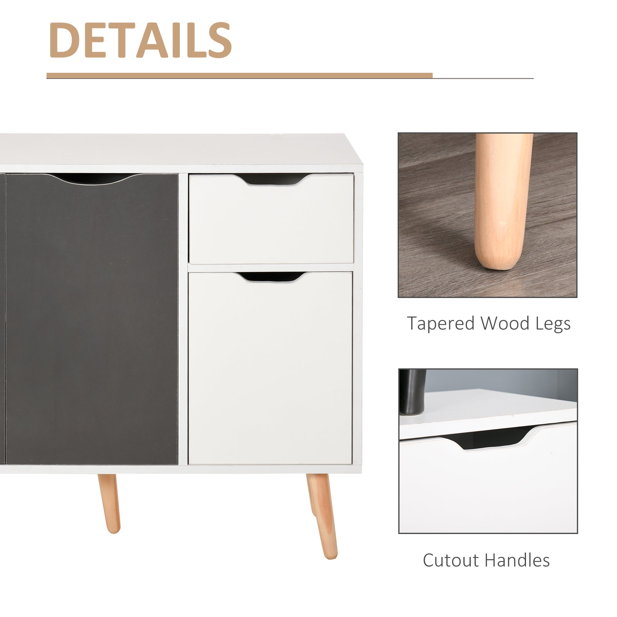HOMCOM Sideboard Floor Standing Storage Cabinet with Drawer for Bedroom, Living Room, Home Office, Grey 