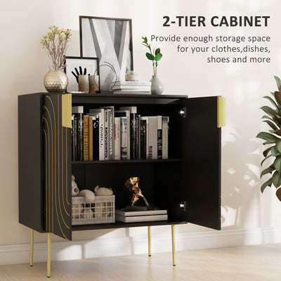 HOMCOM Art Deco Inspired Sideboard, with Adjustable Shelf - Black/Gold Tone 