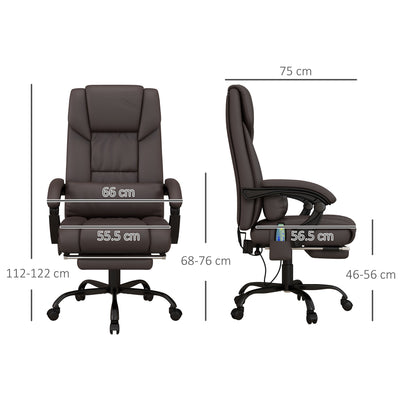 Vinsetto 6-Point Massage Office Chair, PU Leather Desk Chair with Adjustable Height and Footrest for Home Office, Brown 