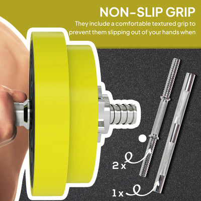 HOMCOM 20KGS 2-In-1 Dumbbell & Barbell Adjustable Set Strength Muscle Exercise Fitness Plate Bar Clamp Rod Home Gym Sports Area, Yellow 
