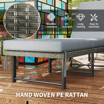 Outsunny Single Folding Rattan Sun Lounger, with Cushion - Grey 
