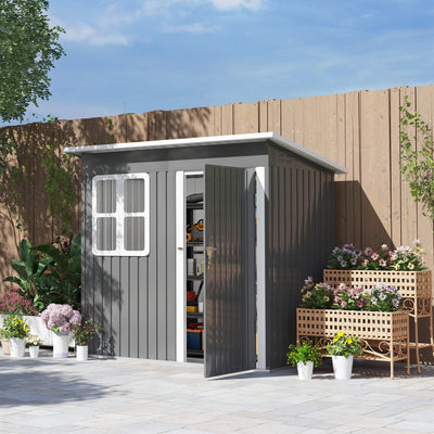 Outsunny 7 x 4ft Galvanised Steel Garden Shed, with Lock and Gloves - Grey 