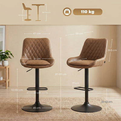 HOMCOM Set of Two Faux Leather Retro Bar Stools - Orange 