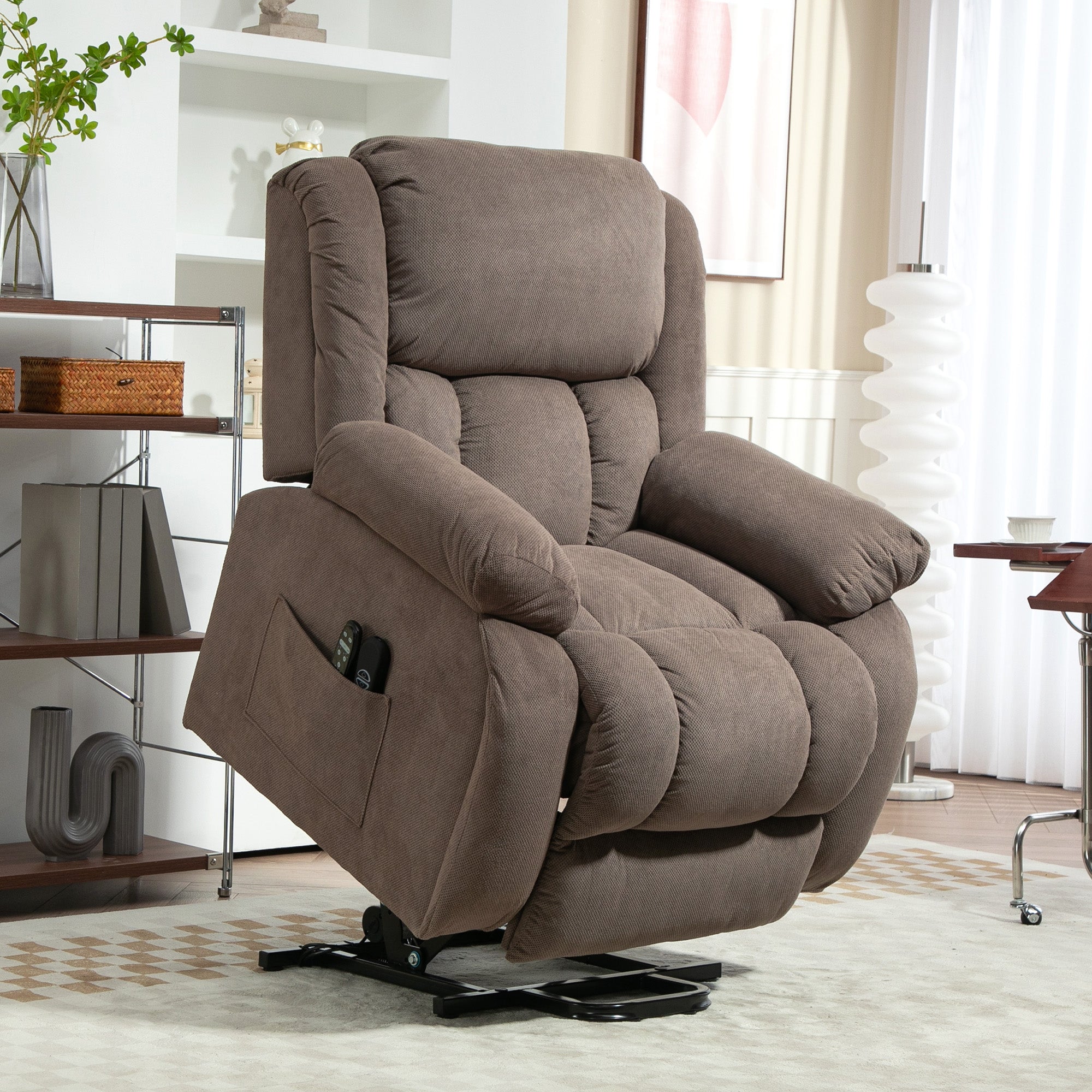 HOMCOM Recliner Armchair Lift Chair, Electric Recliner Chair with Vibration Massage and Heat, Wide Seat, USB Port, Light Brown 