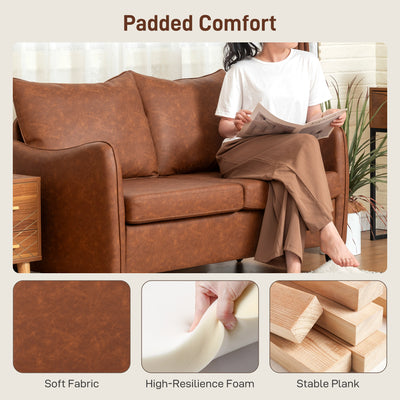HOMCOM Faux Leather Marble-Effect Two-Seater Sofa - Brown 