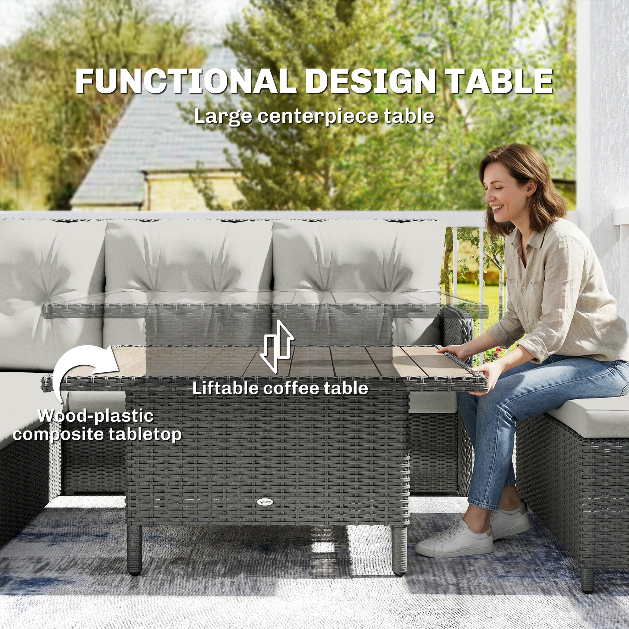 Outsunny 6 Pieces Outdoor PE Rattan Garden Furniture, Patio Wicker Sectional Conversation Corner Sofa 
