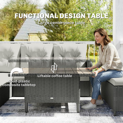 Outsunny 6 Pieces Outdoor PE Rattan Garden Furniture, Patio Wicker Sectional Conversation Corner Sofa 