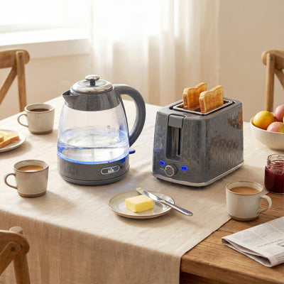 HOMCOM Kettle and Toaster Set, 1.7L 3000W Rapid Kettle with Limescale Filter, 2 Slice Toaster with 7 Browning Controls, Grey 