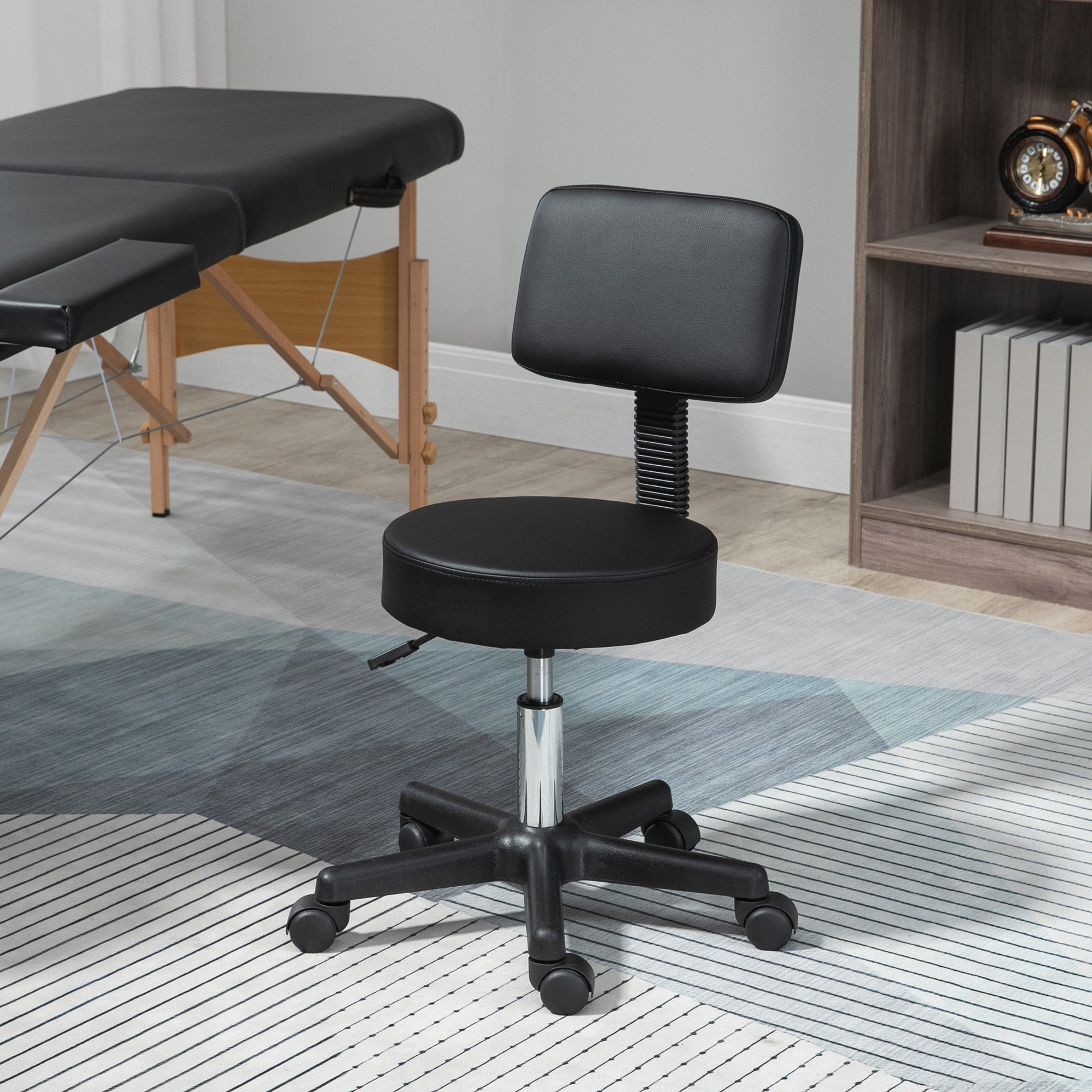 HOMCOM Swivel Salon Chair w/ Padded Seat Back 5 Wheels Adjustable Height Salon Hairdressers Tattoo Spa Rolling Black 