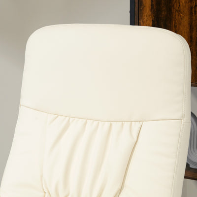 HOMCOM Swivel Recliner Chair with Footstool, PU Leather Armchair and Ottoman with High Back and Round Base for Living Room, Cream White 