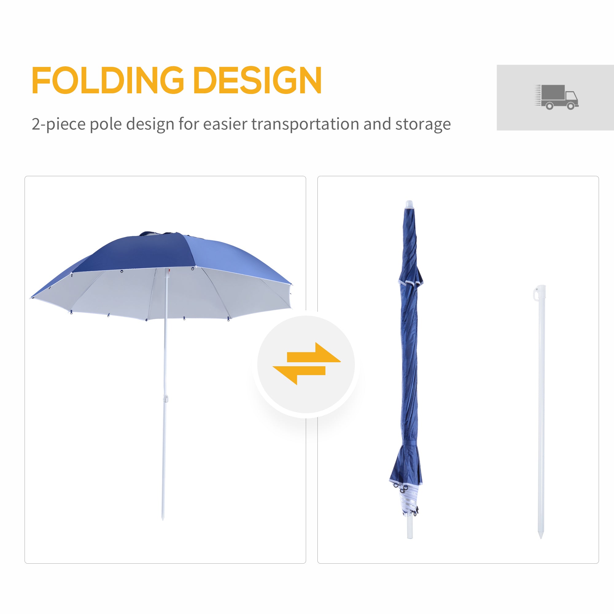 Outsunny 2m UV Protection Fishing Beach Umbrella Brolly Shelter w/ Side Panel Tent Blue 